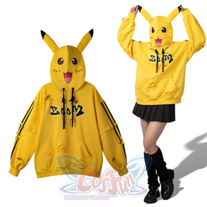 Cosfun Original Cute Electric Critter Yellow Grunge Cosplay Full Zip Hoodie A00006 Sweatshirt