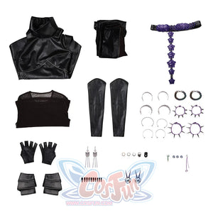 Set detail of Mira cosplay costume killer black suit.