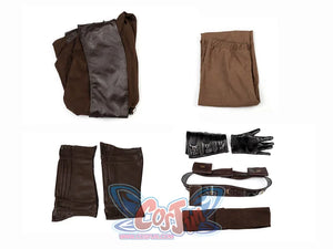 Halloween Anakin Skywalker cosplay costume sets a full flat-lay pairing bracers and utility belt over tunic and trousers.