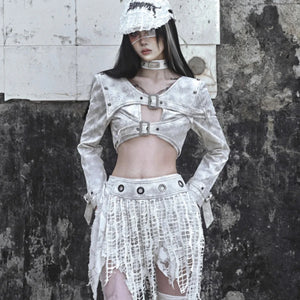 Suede Punk Shoulder Pads Short Jacket - cosfun