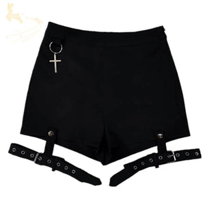Unique Black Punk Cross Pendant Removable Leg Ring High Waist Cool Girl Shorts S20053 L / Black Shorts