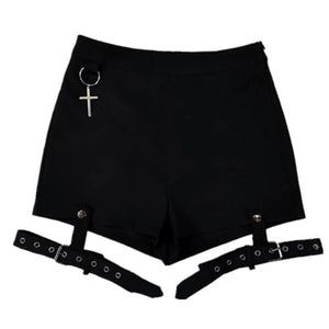 Unique Black Punk Cross Pendant Removable Leg Ring High Waist Cool Girl Shorts S20053 L / Black Shorts
