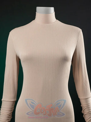The Acolyte Mon Mothma cosplay top centers a beige mock-neck ribbed long-sleeve piece in a clean single-item view.
