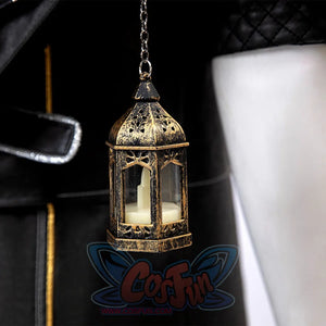 Clair Obscur: Expedition 33 Gustave cosplay lantern accessory drops antique brass finish on a delicate silver chain.
