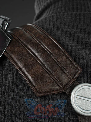 Final Fantasy VII Rebirth FF7R Cloud Strife cosplay belt detail frames three padded ridges fastened by a silver disc buckle.