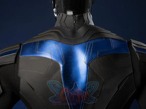 Nightwing cosplay costume - Back wingding emblem detail with blue and black armor