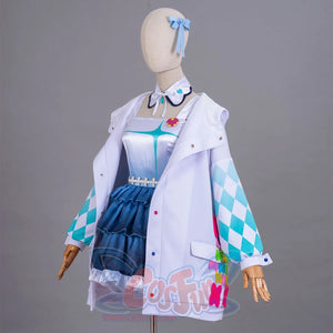 LoveLive! SuperStar!! Liella! Tang Keke cosplay coat frames blue argyle sleeves over a navy tiered lace dress anchored by a.