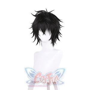 Naofumi Iwatani cosplay wig pairs face-framing bangs with short spiky black layered styling.