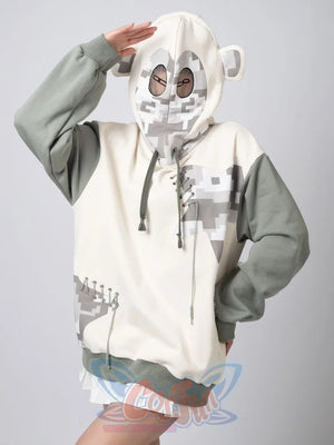 Side view of gorilla Full Zip Hoodie with hood up, showing playful pixelated gorilla face design