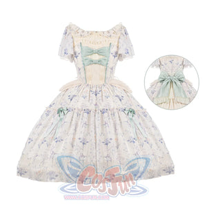 Vintage Elegant Floral Lolita Dress S22186 Green Dress ( + belt) / S