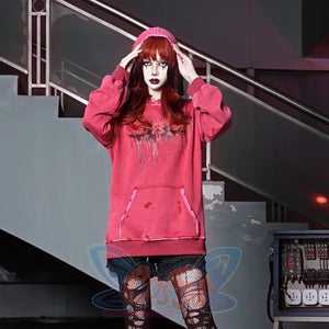 Winter Washed Terry Loop Printed Loose Long-Sleeved Hoodie