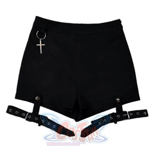 Unique Black Punk Cross Pendant Removable Leg Ring High Waist Cool Girl Shorts S20053 S / Black Shorts