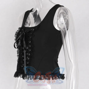 Black Lace Up Slim Short Vest