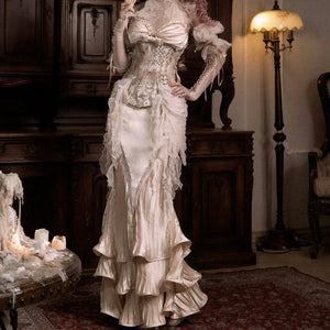 Rococo Duchess Satin Ruched Long Mermaid Skirt