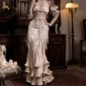 Rococo Duchess Satin Ruched Long Mermaid Skirt