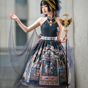 Egypt Style Lolita Backless Neck Dress Black / XS
