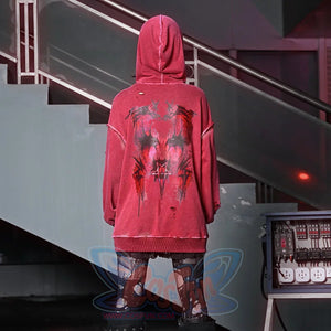 Winter Washed Terry Loop Printed Loose Long-Sleeved Hoodie