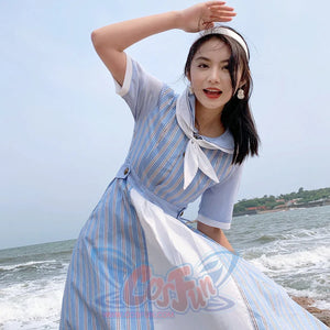 Summer Color Blocking Stripe Short-sleeved Dress - cosfun