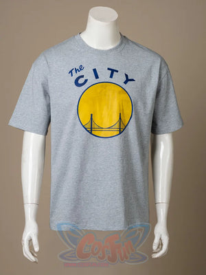Venom: The Last Dance Eddie Brock cosplay t-shirt centers THE CITY text above a yellow and blue Golden Gate graphic.