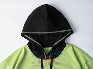 Close-up of black hood detail on Frog Printed Short Sleeve Hooded Sweatshirt with contrast stitching