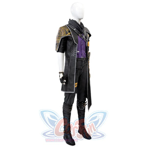 Clair Obscur: Expedition 33 Gustave cosplay outfit anchors gold-trimmed coat over harness belt and arm armor.