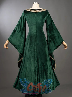 Alicent Hightower cosplay costume shapes a refined medieval queen look with teal court styling and robe lines.