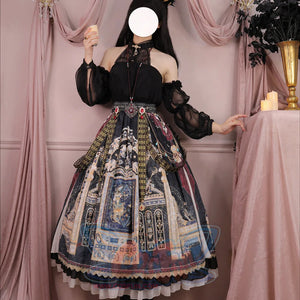 Egypt Style Gorgeous Side Opening Lolita Printed Skirt - cosfun