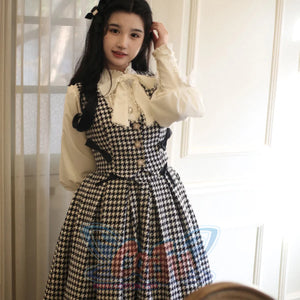 Daily Elegant Winter Lolita Woolen Houndstooth Skirt Sets