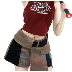 Khaki Striped Velvet Patchwork Slim Skirt Pants Sweater Suit S22429