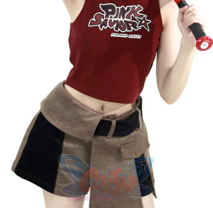 Khaki Striped Velvet Patchwork Slim Skirt Pants Sweater Suit S22429