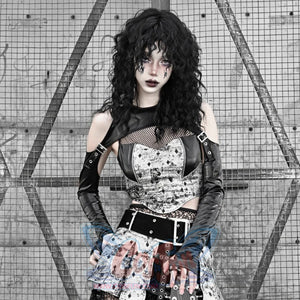 Punk Spice Girl Fishnet Slim Vest Two Piece Sets S22865