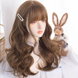 New Style Medium-length Wavy Curly Wig with Bangs Honey Brown