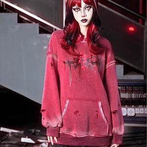 Winter Washed Terry Loop Printed Loose Long-Sleeved Hoodie S-M