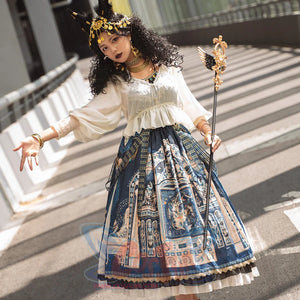 Egypt Style Gorgeous Side Opening Lolita Printed Skirt - cosfun