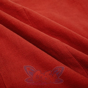 Japanese Anime Monkey D. Luffy cosplay vest material close-up layers red textured fabric along a stitched seam.