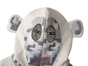 Close-up detail of gorilla Full Zip Hoodie hood featuring pixelated gorilla face design and cute 3D ears