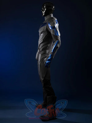 Nightwing cosplay costume - Side angle with blue accents and full bodysuit