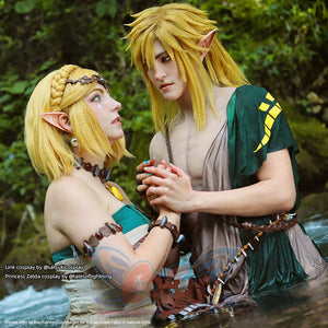 The Legend of Zelda Tears of the Kingdom Princess Zelda cosplay bracelet set anchors light blue stones.