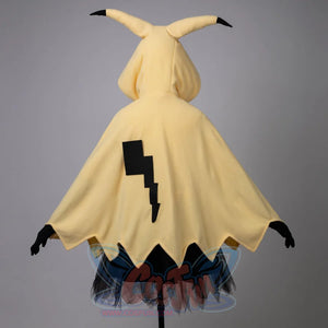 Back view of yellow spark cute cape dress displaying lightning bolt detail and jagged edges