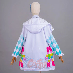 LoveLive! SuperStar!! Liella! Tang Keke cosplay jacket rear view balances light blue checkered sleeves.