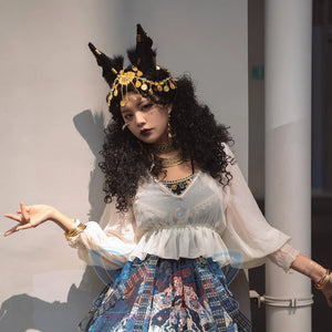 Egypt Style Lolita Backless Long Sleeve Smock and Vest Smock / White / S