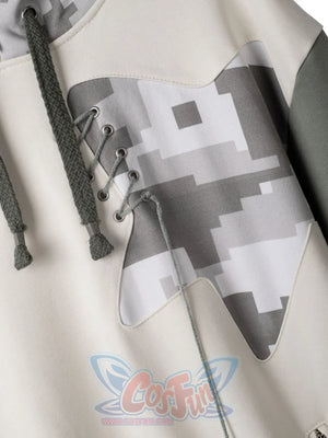 Detail shot of gorilla Full Zip Hoodie front pocket featuring pixelated gorilla graphic and drawstrings