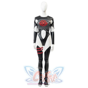 Invisible Woman Malice Cosplay inner costume with black and red design on a white background.
