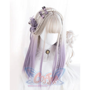 Gradual Change Long Straight Hair Lolita Wig S22323 Grey And Purple 54CM