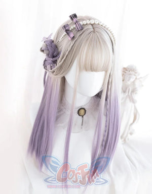 Gradual Change Long Straight Hair Lolita Wig S22323 Grey And Purple 54CM