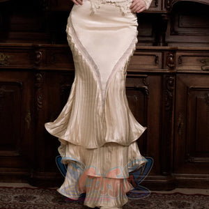 Rococo Duchess Satin Ruched Long Mermaid Skirt