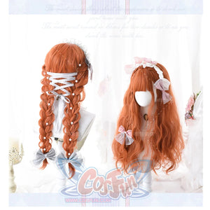 Soft Girl Harajuku Style Long Brunches Curly Wig Pumpkin Color