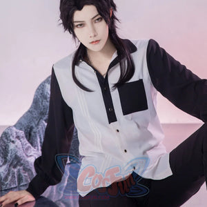 Devil Wants To Hug Comics Embroidered Color Blocking Shirt White and Black / S