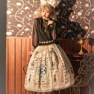 Egypt Style Simple Daily Lolita Printed Long Skirt Apricot / XS