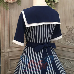 Summer Color Blocking Stripe Short-sleeved Dress - cosfun